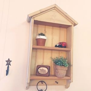 Vintage Wall Mounted Wood Cabinet with Cream Chalk Paint Wash Finish